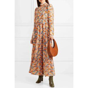 Stine Goya Judy Tiered Floral Silk Crepe Maxi Dress Multi Womens Size M Prairie